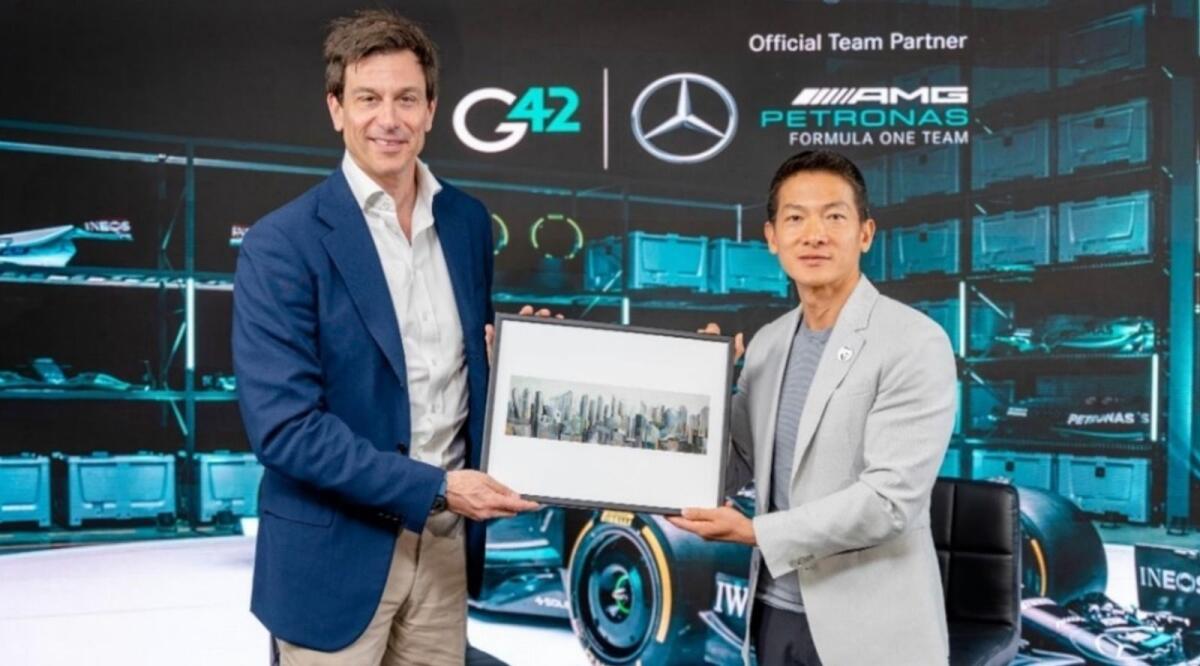 Toto Wolff and Peng Xiao at the launch of the strategic partnership in Abu Dhabi. - Supplied Photo