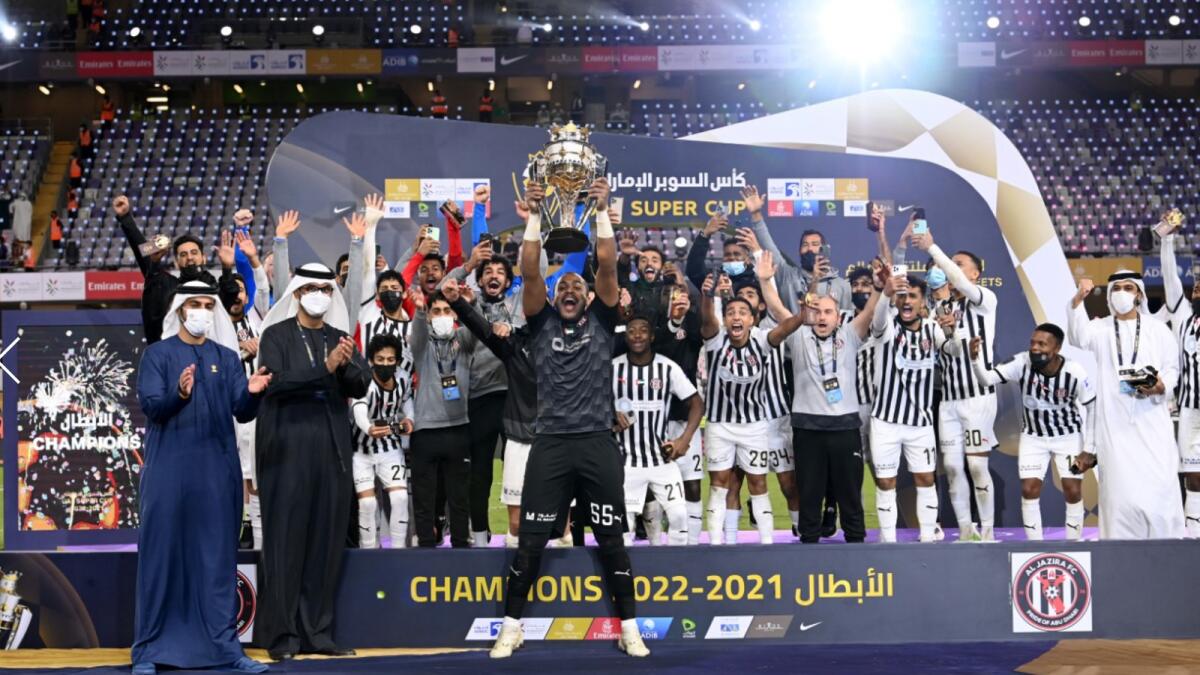 Al Jazira celebrate after winning the UAE Super Cup in Al Ain on Friday. — Photo courtesy UAE Pro League