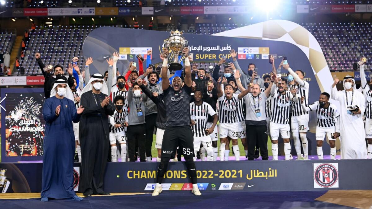 Al Jazira celebrate after winning the UAE Super Cup in Al Ain on Friday. — Photo courtesy UAE Pro League