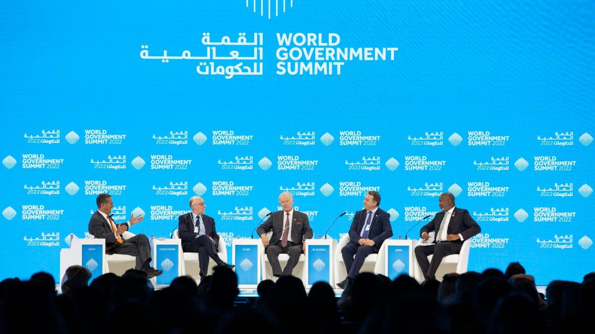Experts and high level speakers discuss during a session on the opening day the World Government Summit (WGS2022), at Expo 2020 Dubai. Supplied photo
