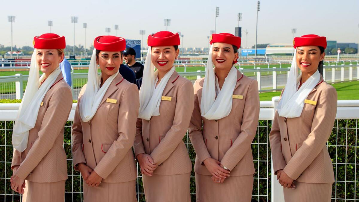 Emirates Airline staff at the Breakfast with the Stars at the Meydan racecourse.