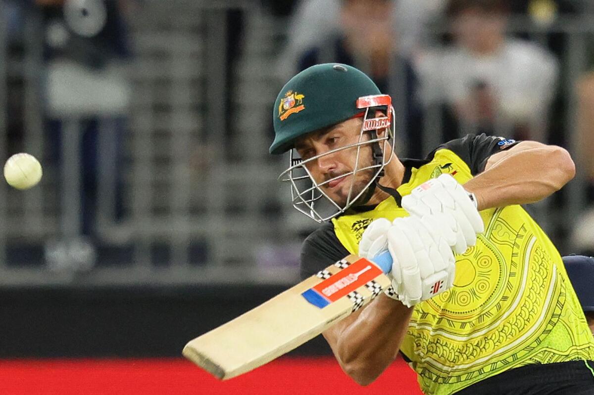 Australia's Marcus Stoinis plays a shot during the ICC men's T20 World Cup 2022 cricket match between Australia and Sri Lanka at Perth Stadium. – AFP