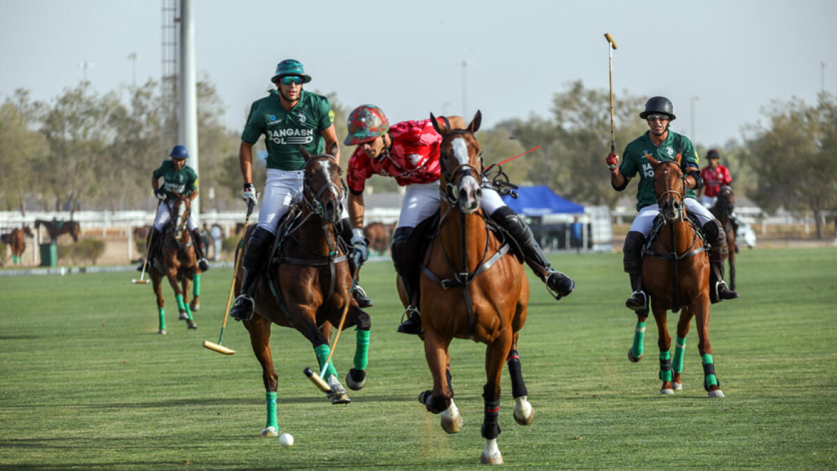 Polo players compete during the President of the UAE Polo Cup at the Al Habtoor Polo Resort. - Supplied photo