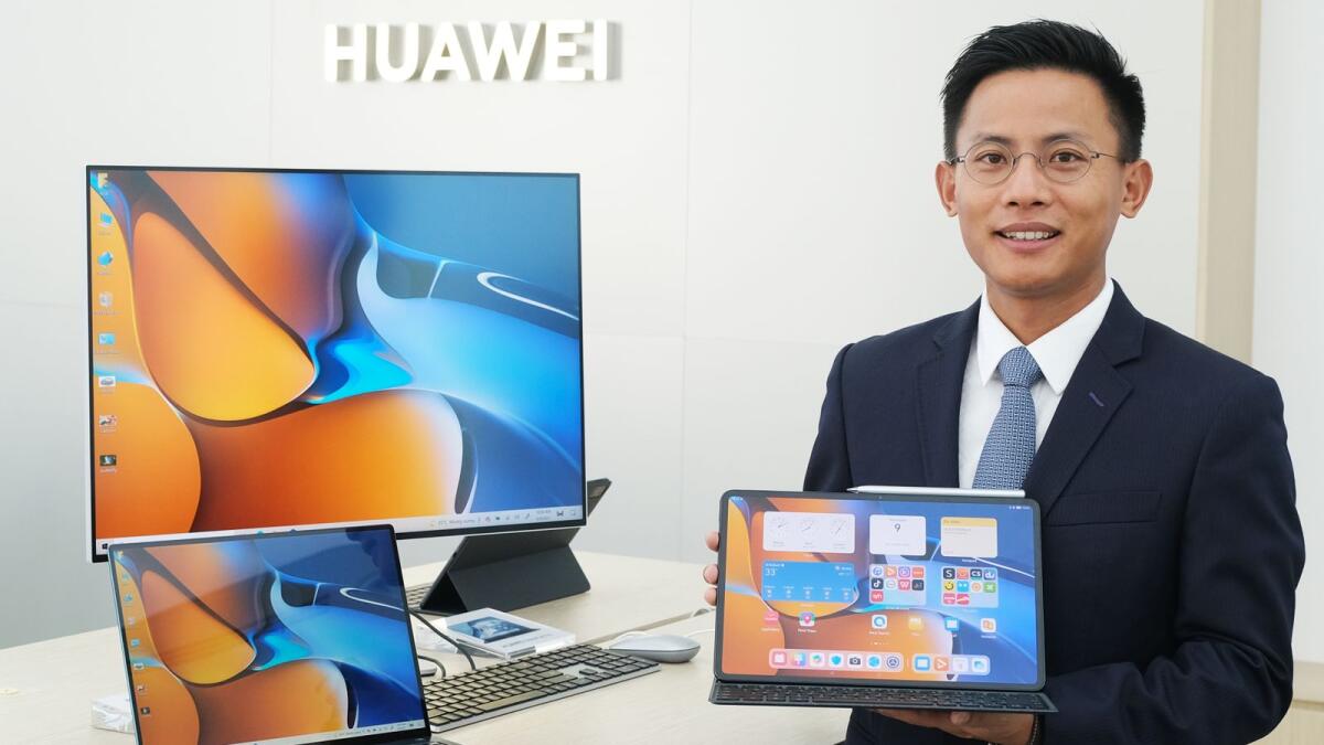 Pablo Ning, president, Huawei Consumer Business Group – Middle East and Africa, displays latest device of the company. — Supplied photos