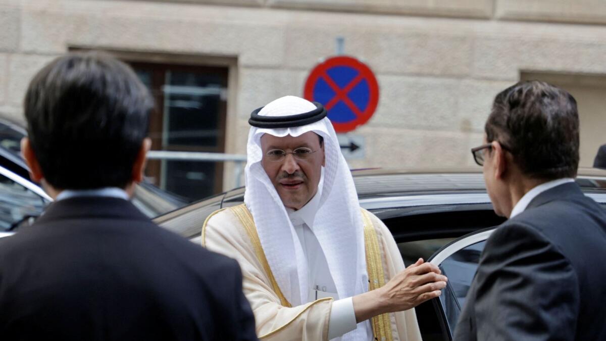 Saudi Arabia's Minister of Energy Prince Abdulaziz bin Salman Al-Saud arrives for an Opec+ meeting in Vienna on Sunday. — Reuters