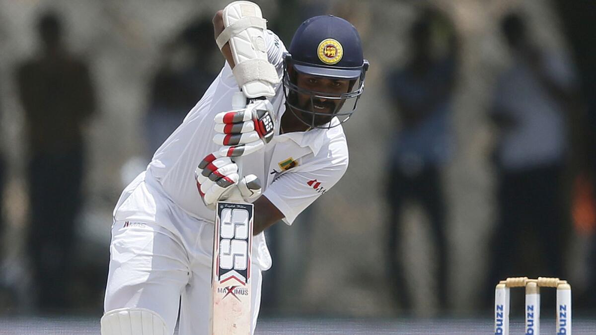 Sri Lanka's Lahiru Thirimanne plays a shot during the 4th day of their first Test  in Galle. — Reuters