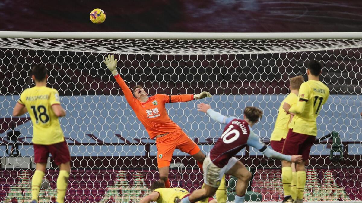 Aston Villa's Jack Grealish sees his effort fly over the Burnley bar on Thursday night.