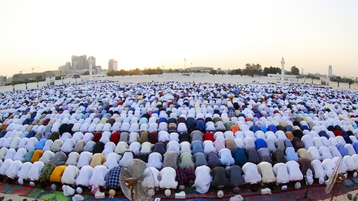 Devotees offer Eid prayer at Musallah Al Eid Al-Mankhool in Dubai on Tuesday,  June 04, 2019. Photo by Juidin Bernarrd/Khaleej Times