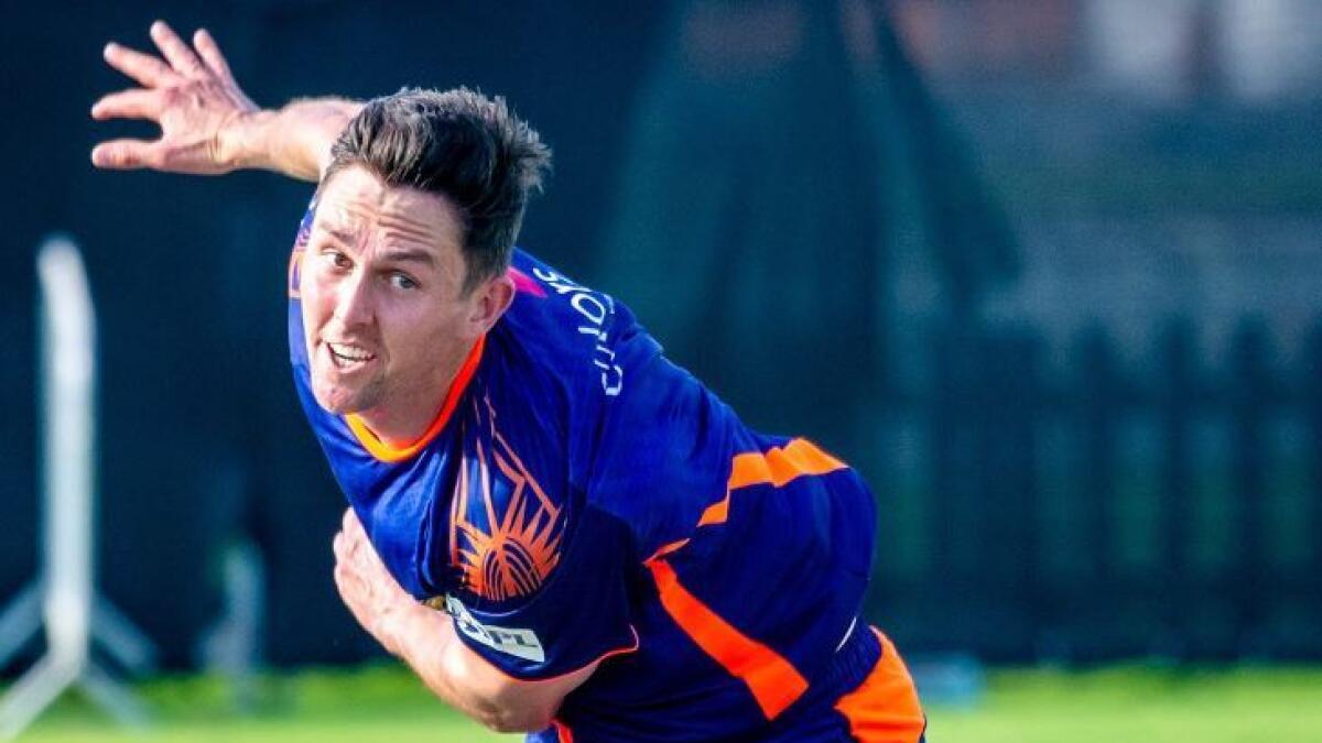 Mumbai Indians' Kiwi left-arm pacer Trent Boult bowls during a training session. (Twitter)
