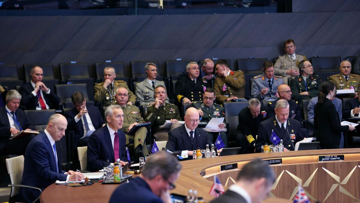 NATO Secretary General Jens Stoltenberg takes part in a meeting of the NATO-Ukraine Council in the Foreign Ministers' session at the Alliance's headquarters in Brussels on Thursday. — AFP