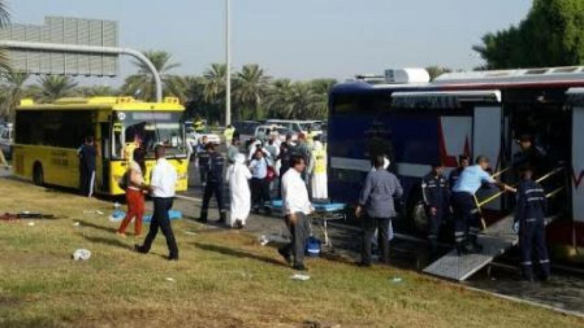 Three buses, including two school buses, were involved in the accident on the Khaleej Al Arabi Street Abu Dhabi on Thursday morning injuring 47 people, mostly students. 