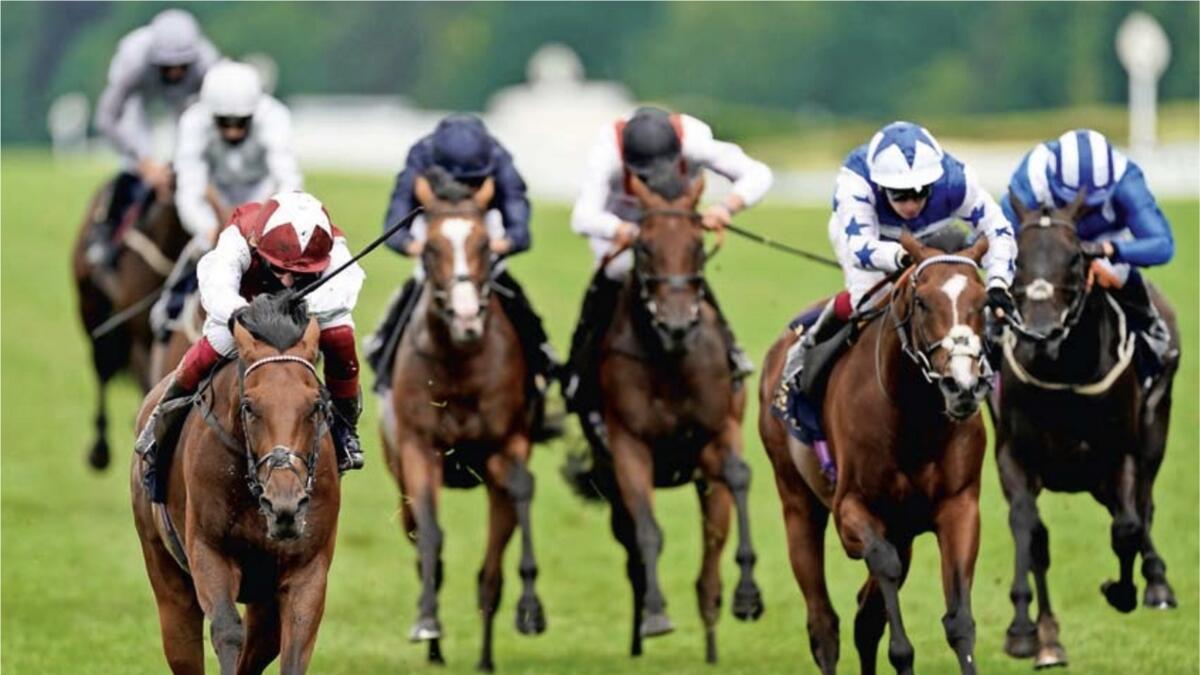 Fanny Logan, ridden by Frankie Dettori, wins the Group 2 Hardwicke Stakes on Friday. - Reuters