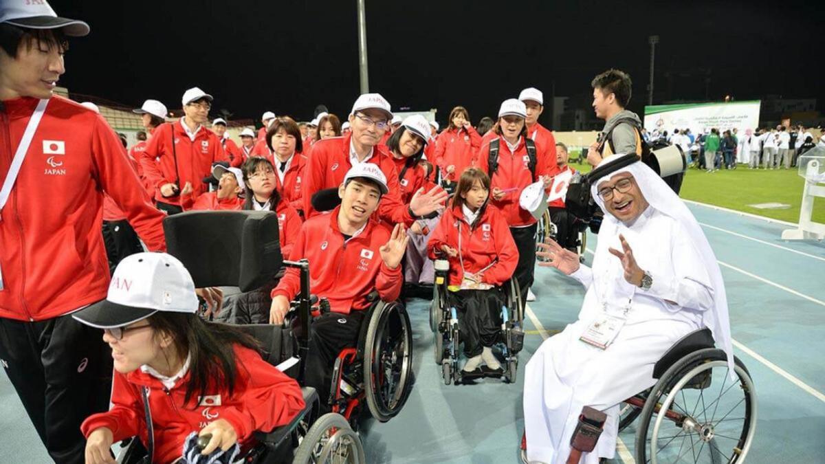 Majid Rashid with young athletes at Asian Youth Para Games in 2017 in Dubai. — Supplied photo