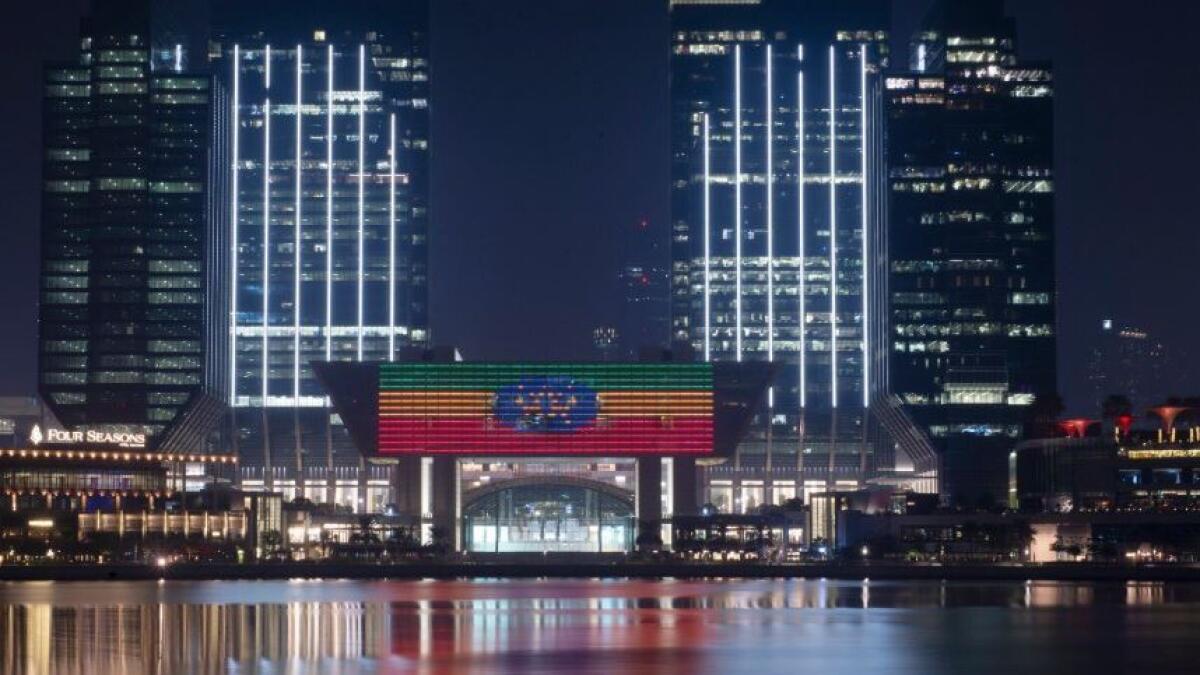 Abu Dhabi, photos, honour, Abiy Ahmed, UAE landmarks, light up, Ethiopian flag colours, 