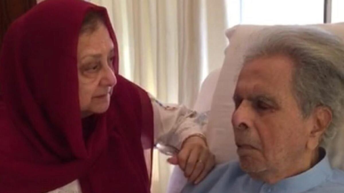 Dilip Kumar and wife Saira Banu at hospital. — Courtesy: Twitter
