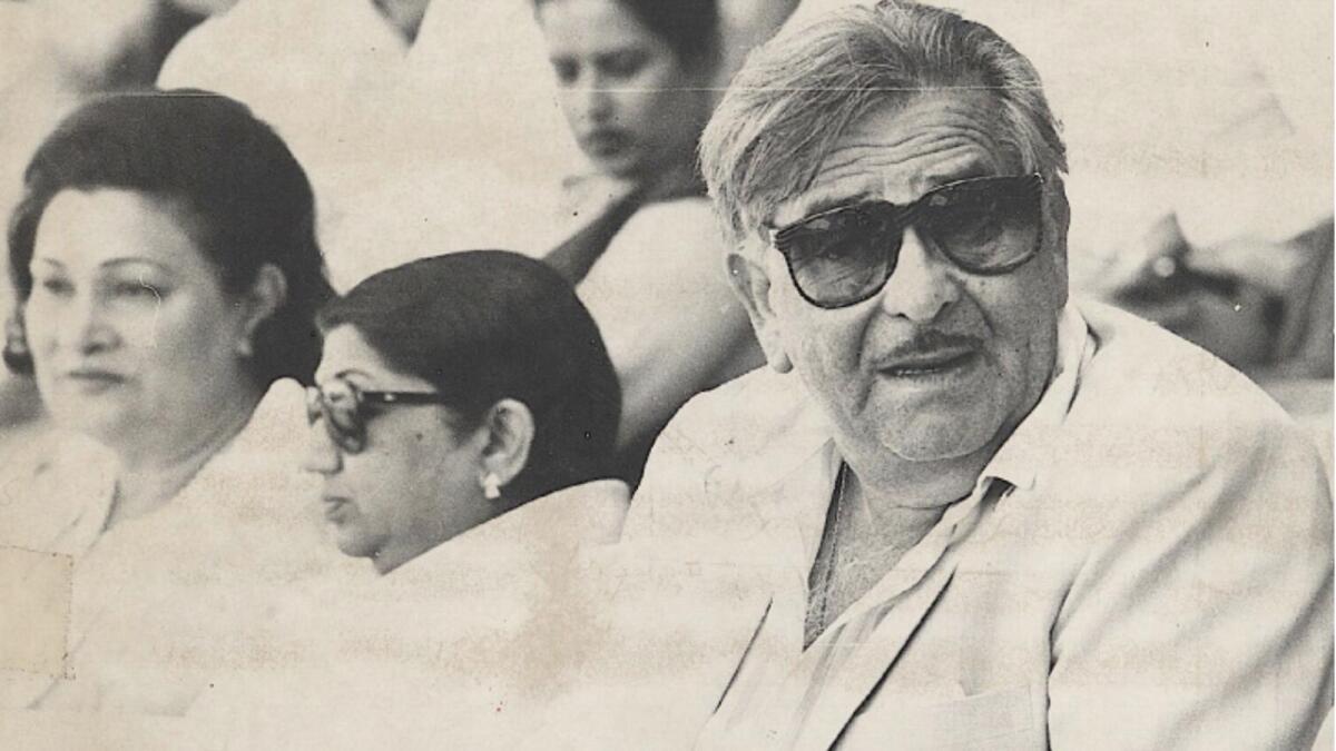 Bollywood legend Raj Kapoor (right), his wife Krishnna (left) and legendary singer Lata Mangeshkar at the Sharjah Cricket Stadium. (KT file photo)