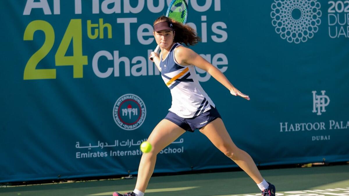 Junior Wimbledon champion Daria Snigur plays a shot against Anastasia Gasanova on Friday. — Supplied photo