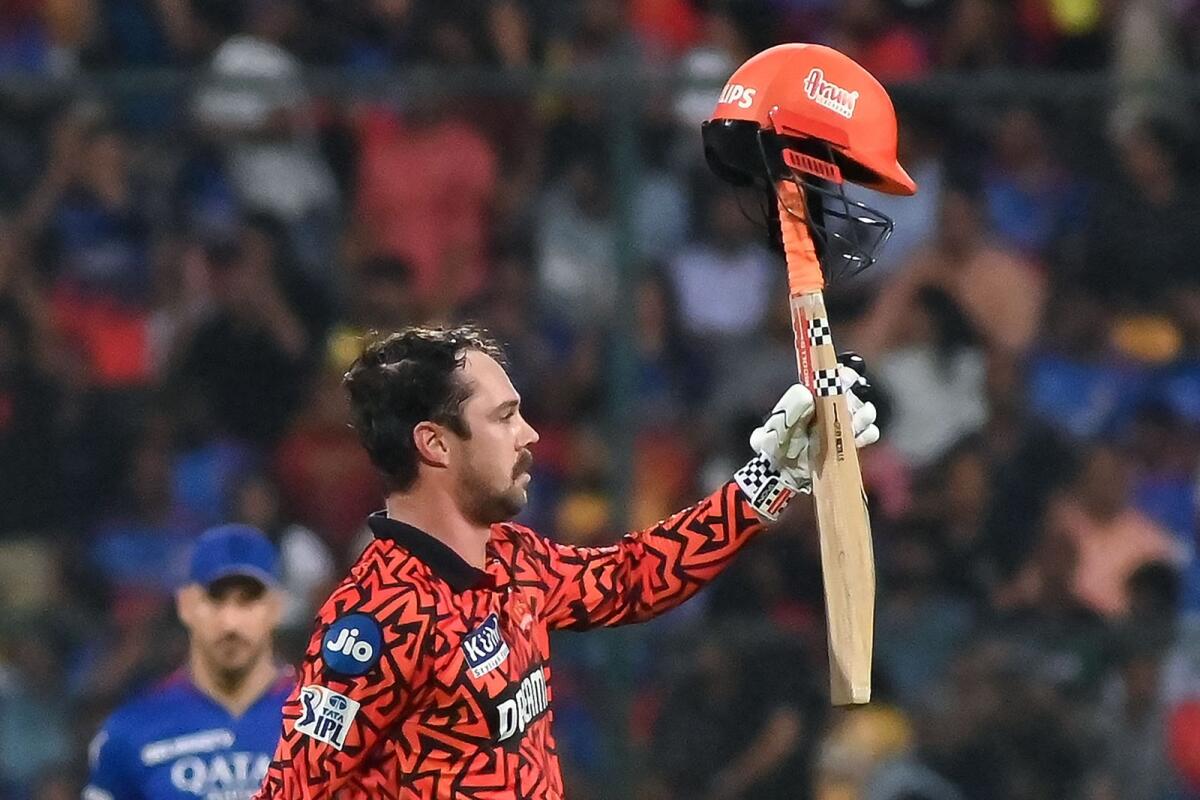 Sunrisers Hyderabad's Travis Head celebrates after scoring a century. — AFP