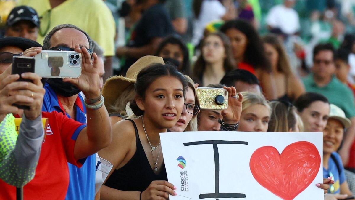 A fan of Allyson Felix is seen after the mixed 4x400 metres relay. — Reuters