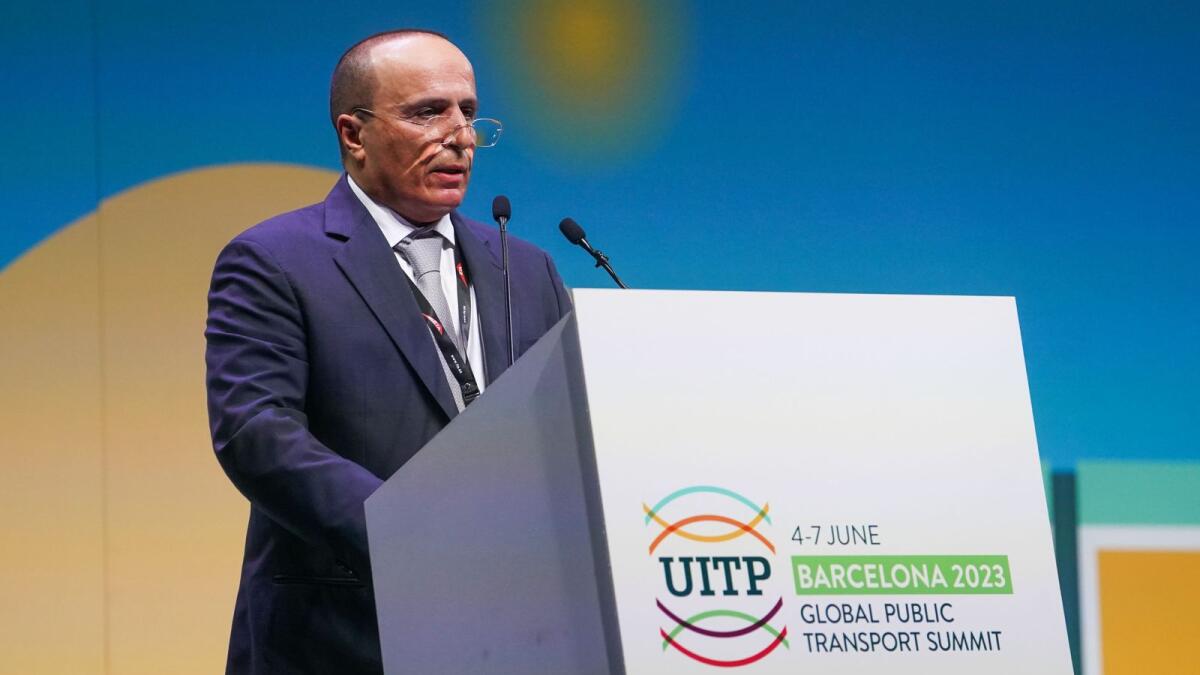 Mattar Al Tayer, director general and chairman of the board of executive directors of RTA, during his keynote speech at the UITP Global Public Transport Summit in Barcelona.