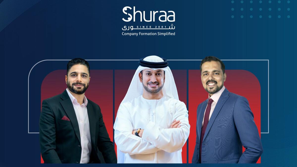 From left: Shahid Rather, managing partner, Shuraa Group, Saeed Khalifa Mohammed Al Fuqaei, chairman and founder, Shuraa Group and Sahil Mehta, CEO, Shuraa Tax.