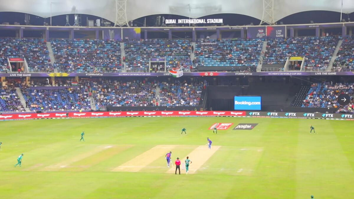 Action from the India-Pakistan match in Dubai during the T20 World Cup. (Dubai Media Office Twitter)