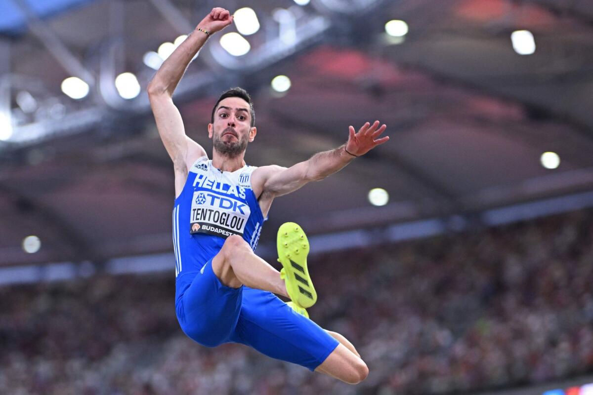 Greece's Miltiadis Tentoglou won the men's long jump final during the World Athletics Championships on Thursday. - AP