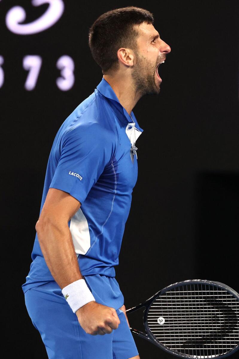 Novak Djokovic celebrates his victory against Alexei Popyrin at the Australian Open. — AFP