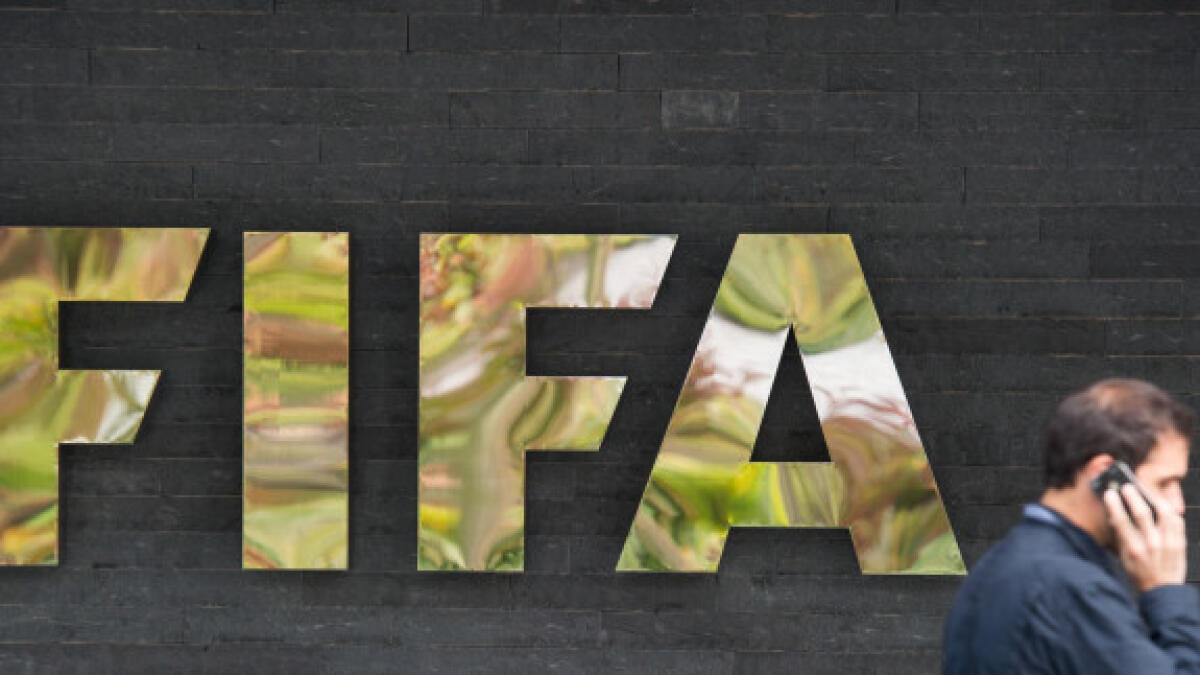 The logo of Fifa is seen in front of its headquarters in Zurich.