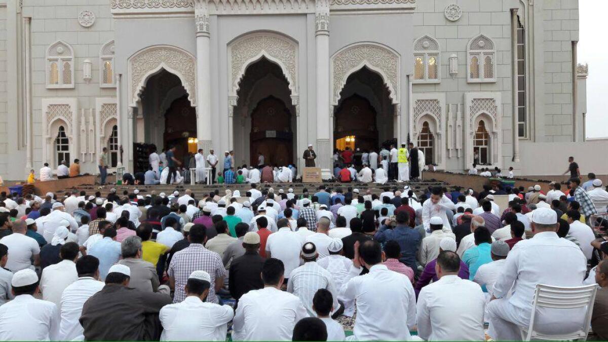 People gather to offer prayers during ? Eid Al Fitr in Sharjah . Photo by Juidin Bernarrd / Khaleej Times ?