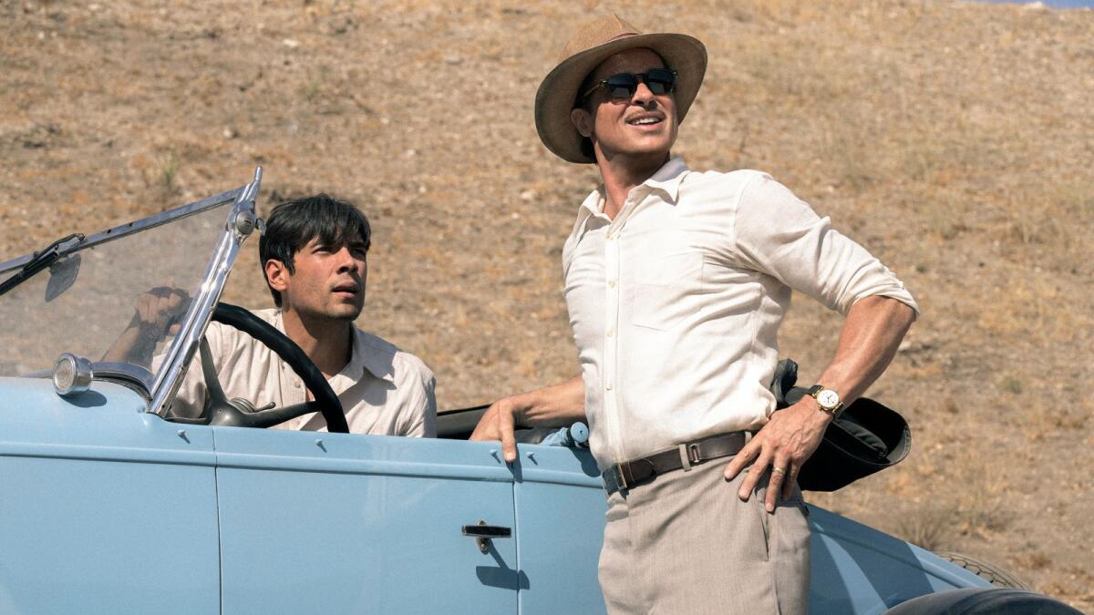 Diego Calva and Brad Pitt in 'Babylon'