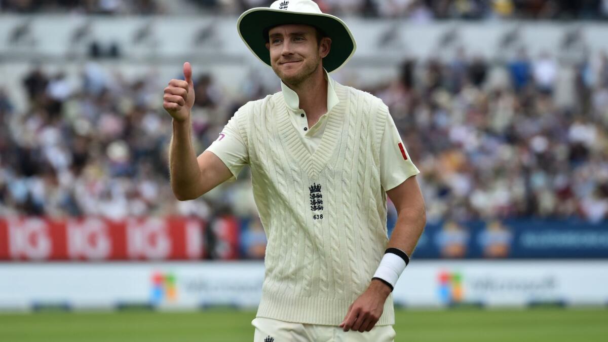 England's Stuart Broad gestures during the second day of the second Test against New Zealand. — AP