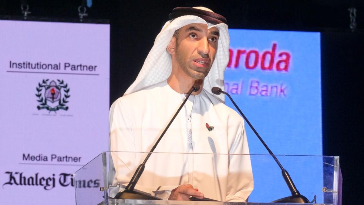 Dr Thani bin Ahmed Al Zeyoudi, UAE Minister of State for Foreign Trade, addresses the 39th Annual International Conference of The Institute of Chartered Accountants of India (Dubai) Chapter NPIO on Saturday. KT Photo/Shihab