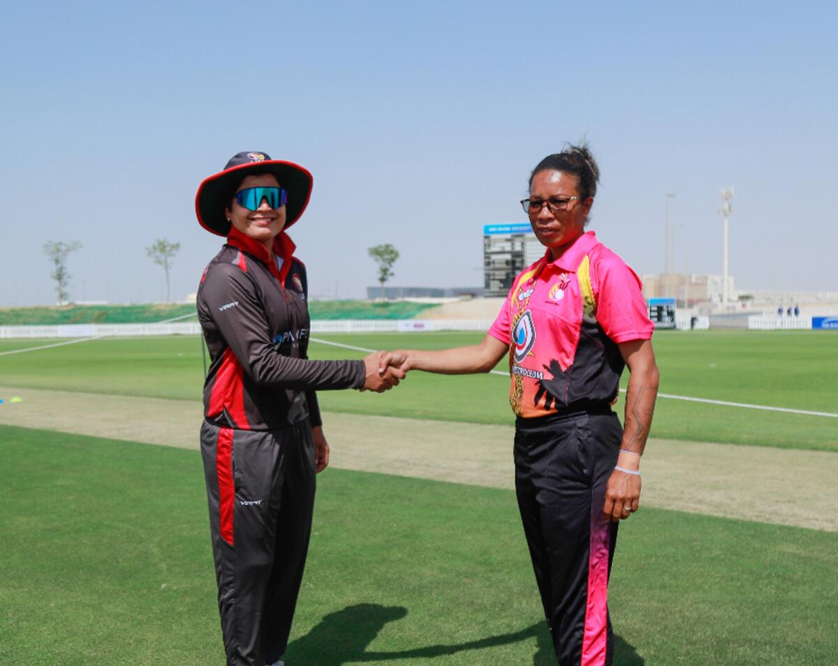UAE captain Chaya Mughal (left) at the toss. (Twitter)
