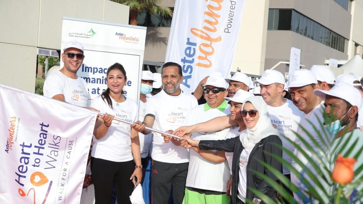 Andre Daoud, CEO, Medcare Hospitals and Medical Centres; Alisha Moopen, deputy managing director, along with TJ Wilson, executive director &amp; group head; NS Balasubramanian, CEO, Aster Retail; Dr Shanila Laiju, CEO Medcare Hospitals; and Dr Shamsa Abdulla bin Hammad, chief operation officer, Medcare Women and Children Hospital at Aster DM Healthcare. Supplied photo