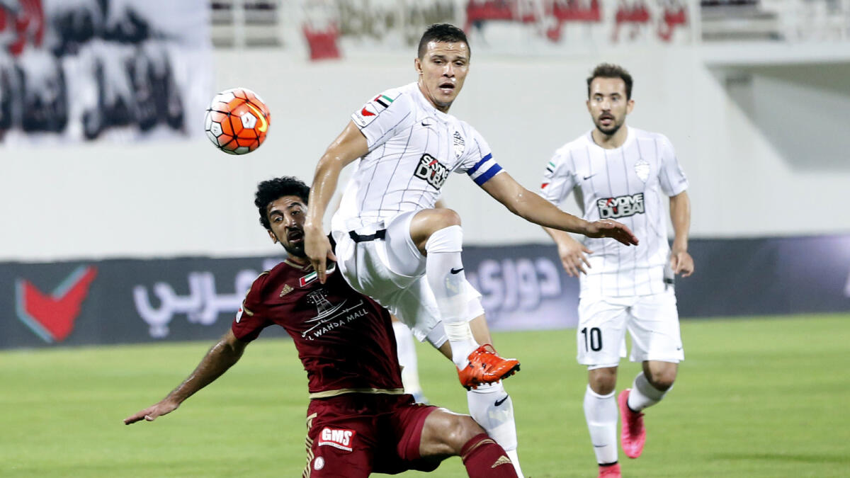 Action during the AGL match  between Al Wahda and Al Ahli at the Al Nahyan Stadium on Sunday. 