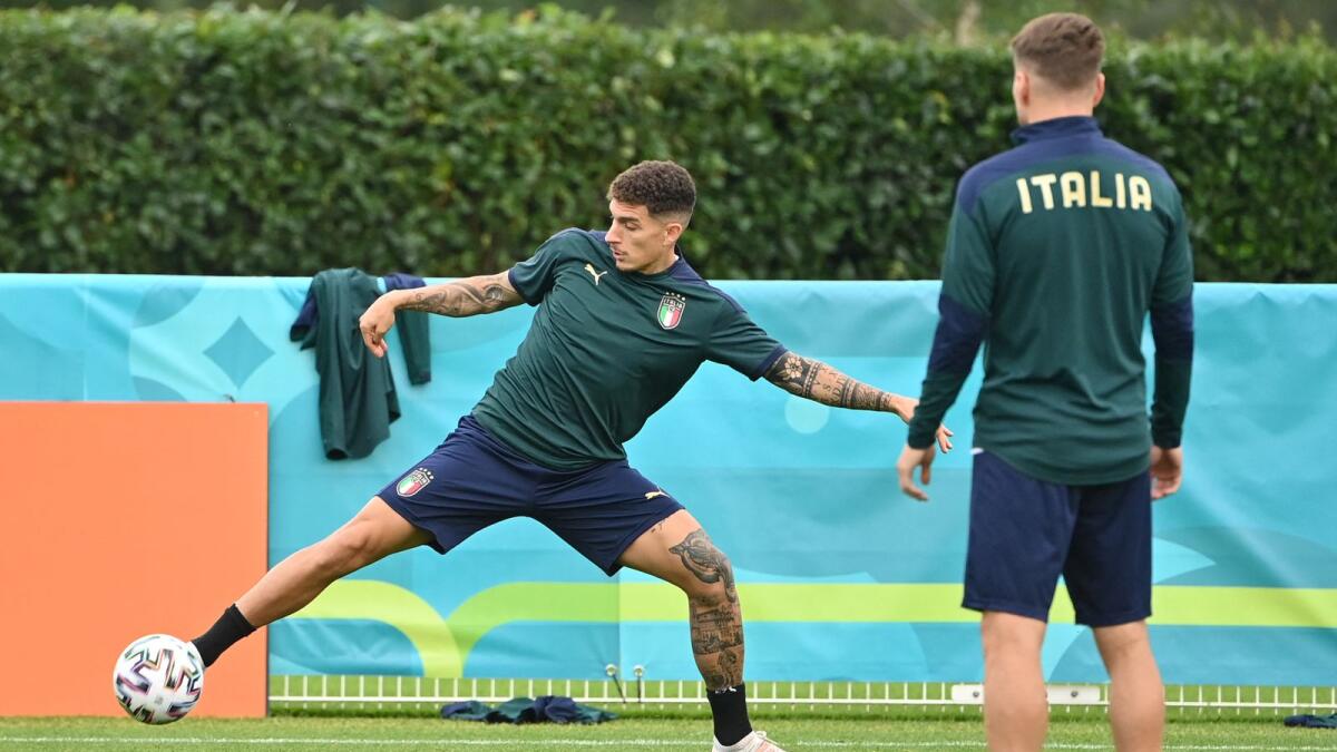 Italy defender Giovanni Di Lorenzo takes part in a   training session in London on Saturday. (AFP)