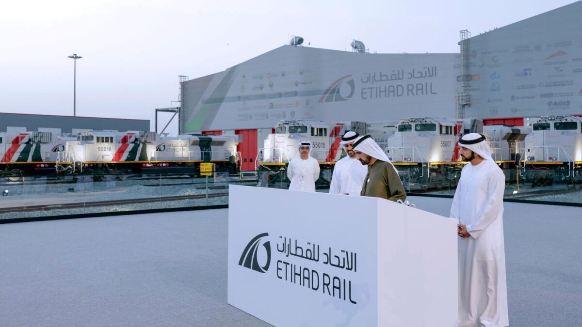 His Highness Sheikh Mohammed bin Rashid Al Maktoum, Vice-President and Prime Minister of the UAE and Ruler of Dubai, inaugurates the national railway network. Photo: Dubai Media Office