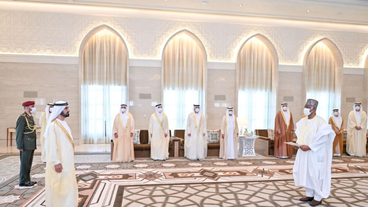 Sheikh Mohammed receives credentials of ambassadors in Abu Dhabi. — Wam
