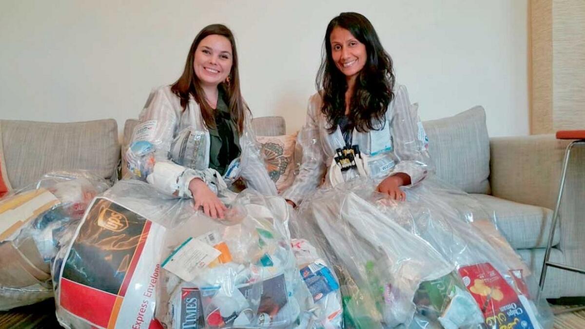 Mariska Nell and Marita Peters carried around the trash they generated each day in ‘waste suits’.