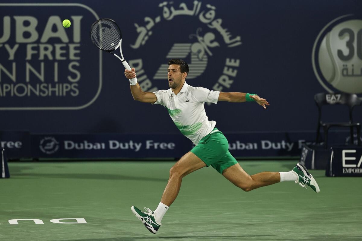Novak Djokovic at the Dubai Duty Free Tennis Stadium last year. — Supplied photo
