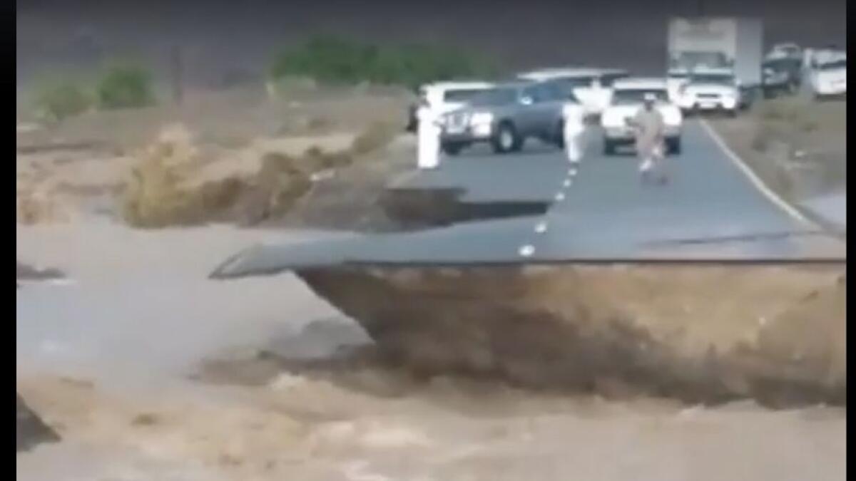 Watch: Ras Al Khaimah road destroyed after heavy rain