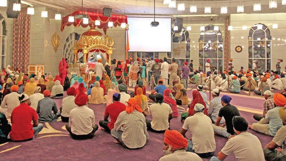 Sikhs pray at the region’s first Gurudwara in Jebel Ali, which was established in 2012. — File photo