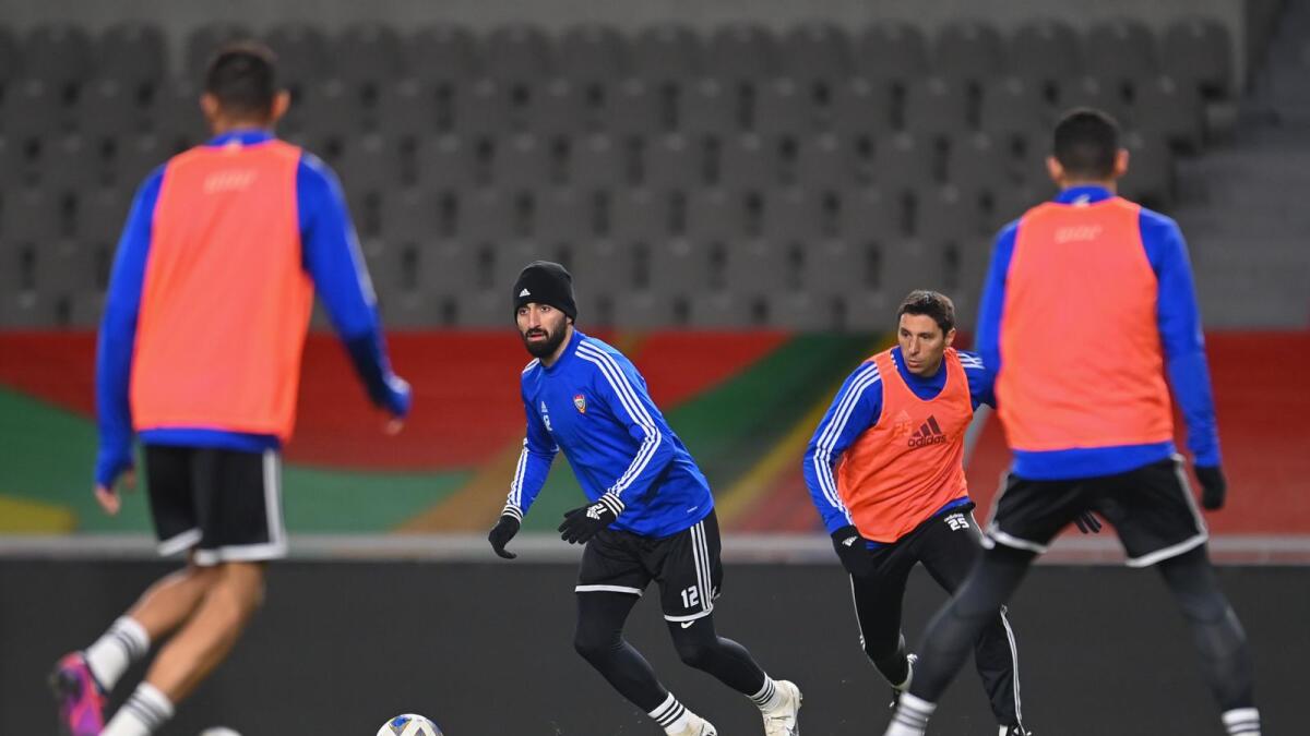 UAE players during a training session ahead of their World Cup qualifying game against South Korea. (UAEFA Twitter)