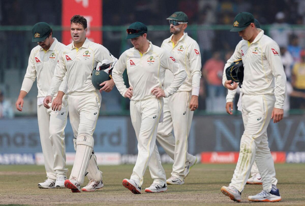 Australian players leave the field in New Delhi after the Test. — Reuters