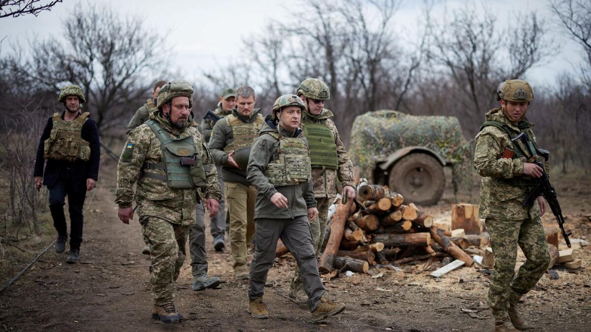 Ukraine's President visits positions of armed forces near the frontline with Russian-backed separatists during his working trip in Donbass region.