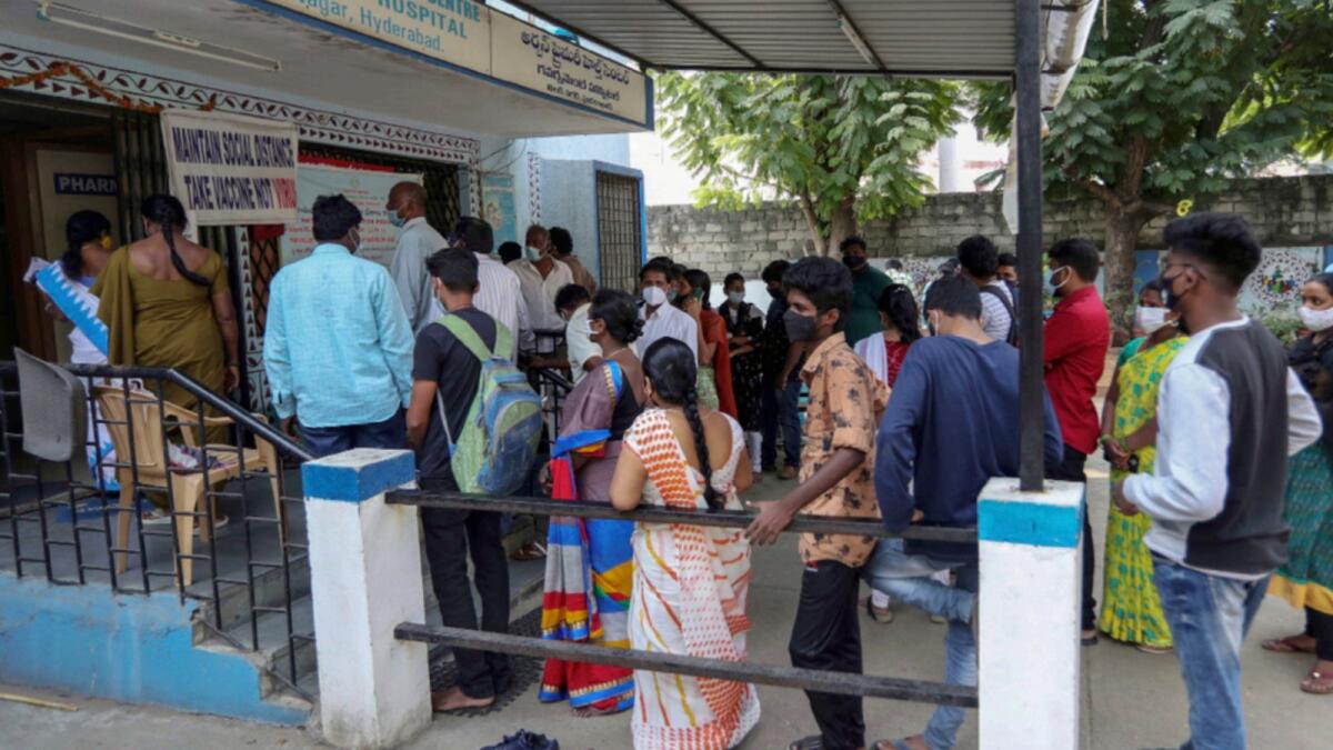 People line up to register their names to receive Covid-19 vaccine in Hyderabad. — AP