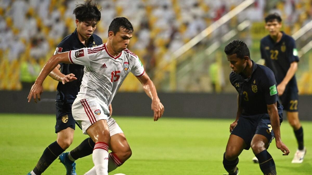 The UAE's Fabio Lima controls the ball during the match against Thailand. (Photo by Juidin Bernarrd)