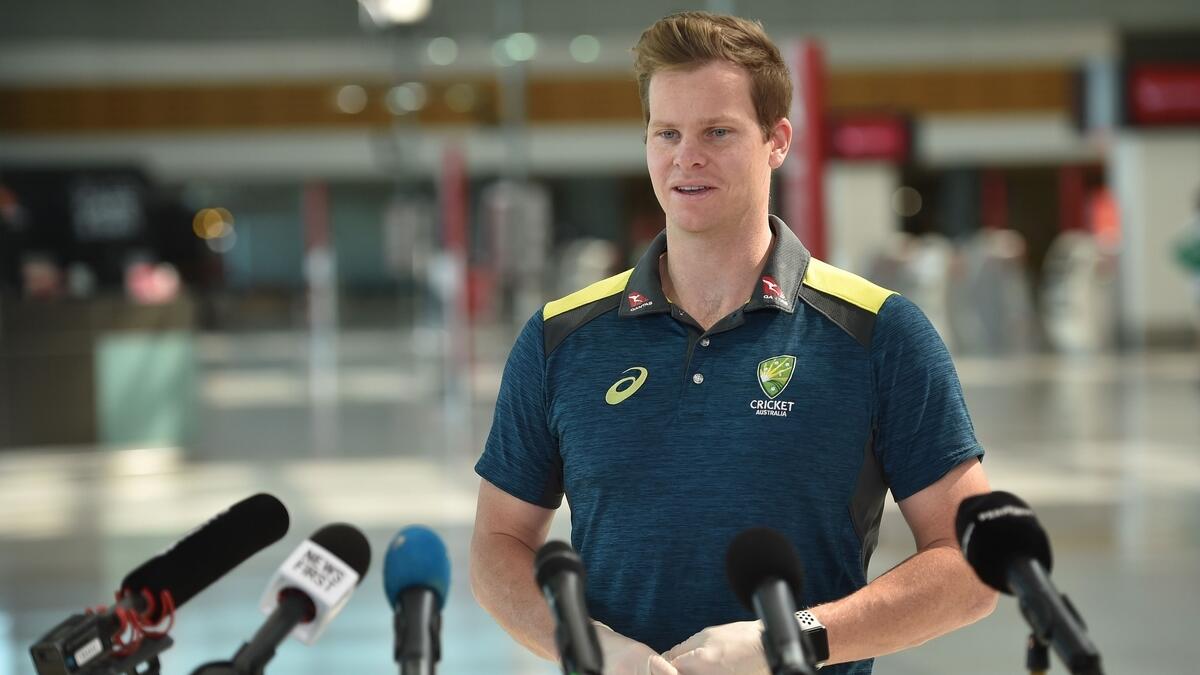 Steve Smith talks to the media at Sydney airport