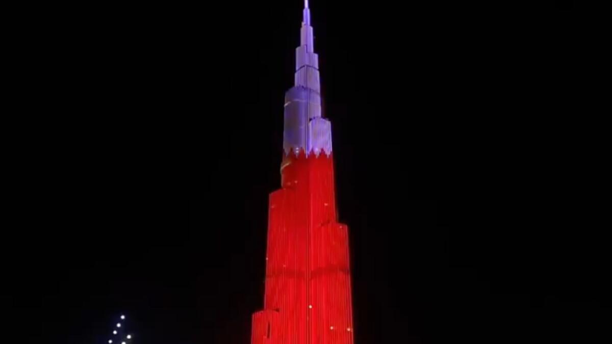 Dubai's Burj Khalifa looked stunning as ever while illuminated with Bahrain's national colours.